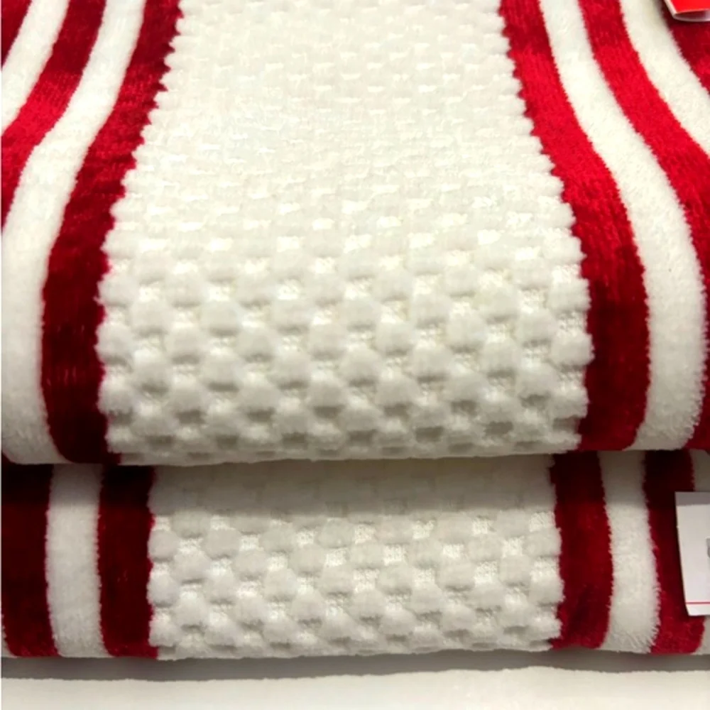💥6pc CARO HOME 100% Cotton Stripe Bath Towel Set - Valentine's Red/White